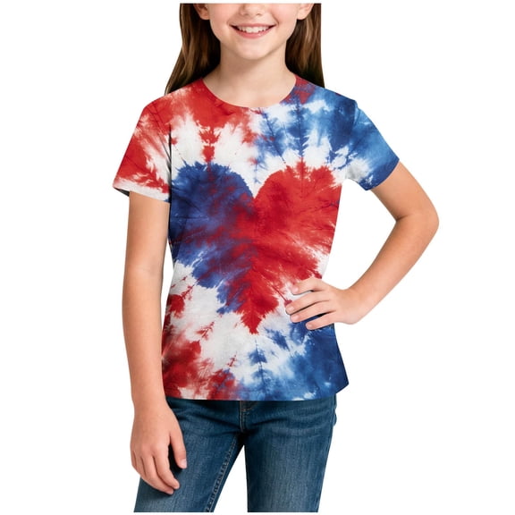 WRKEKC Summer Boys T Shirts Independence Day Print Round Neck Short Sleeve Patriotic Graphic for 3-14 Years