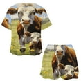 thumbnail image 3 of Farmhouse Highland Cow Funny Cattle And Flower Pajamas Set Womens Loungewear Sleepwear 2 Piece PJ Sets, 3 of 7