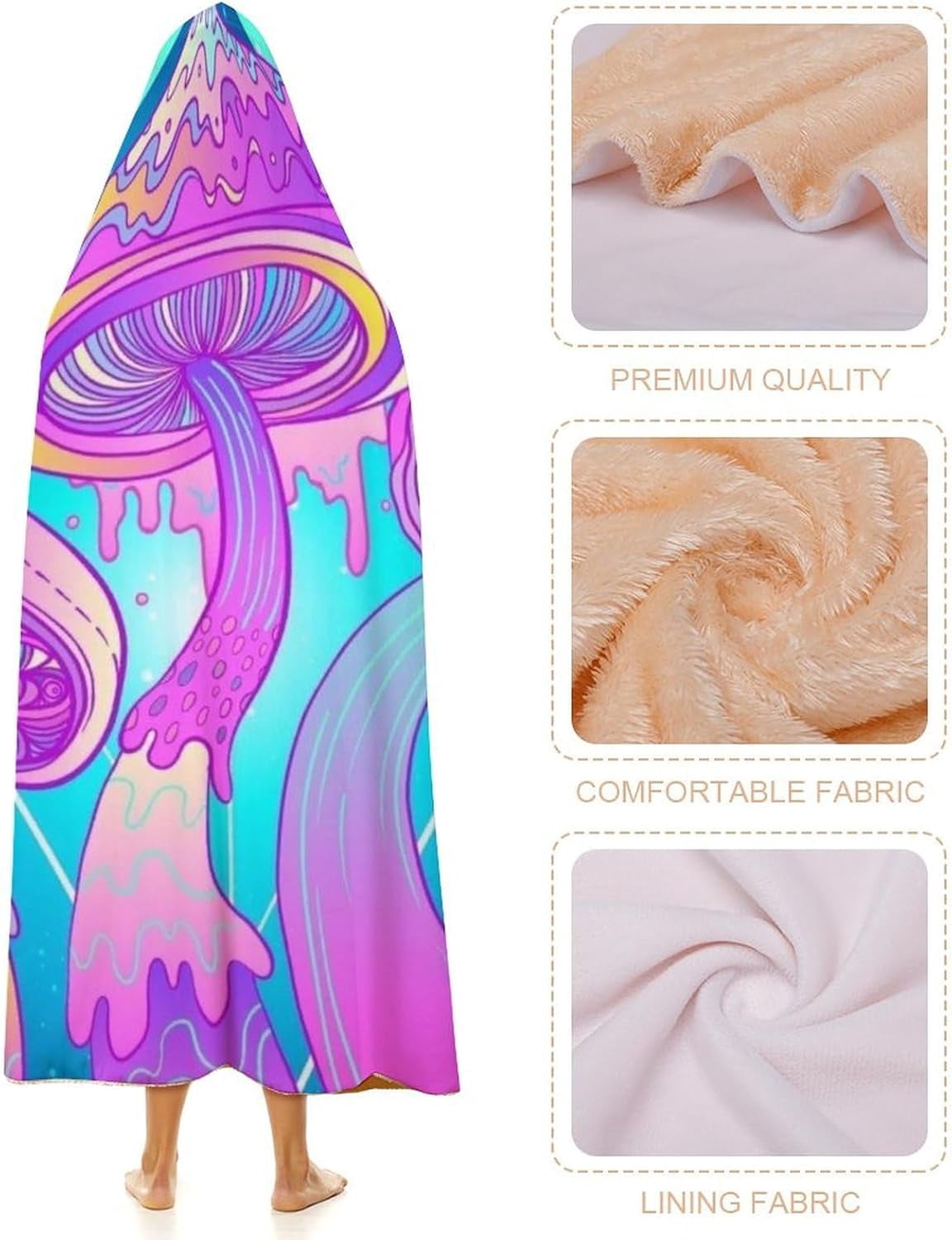 Mushroom Wearable Hooded Blanket for Adult, Mushroom Gifts for Women Men Hippie Poncho Wearable Blanket Hoodies