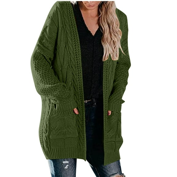 Women Sweaters Women Fall Clothes Women Casual Solid Twist Crochet Sweater Cardigan Loose Long Sleeve Pocket Long Coat