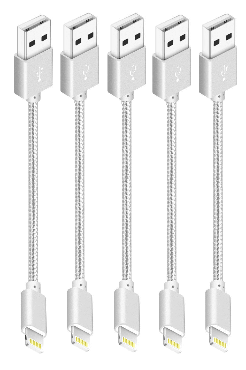 Charging Station Cables, 5 Pack Lightning to USB Nylon Braided Portable 7-inch Extra Short Charger Cords, Black