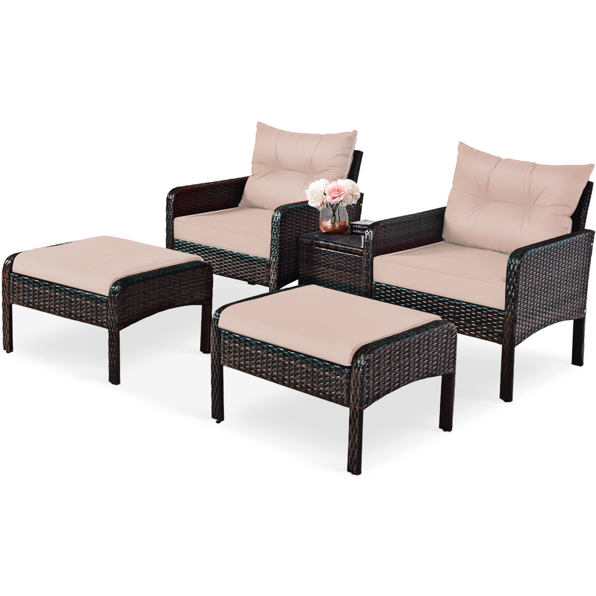 Gymax 5 PC Patio Set Sectional Rattan Wicker Furniture Set Home Outdoor