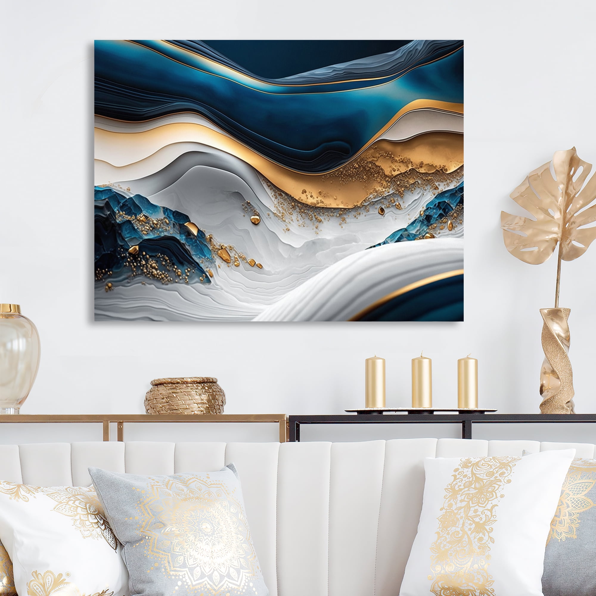 Designart Abstract Geode Waves Blue II Canvas Wall Art