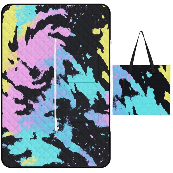 Colorful Tie Dye Vortex Picnic Blanket Waterproof Outdoor Beach Blanket Hand-held Pad Suitable for Travel, Camping, Beach, Family Gatherings