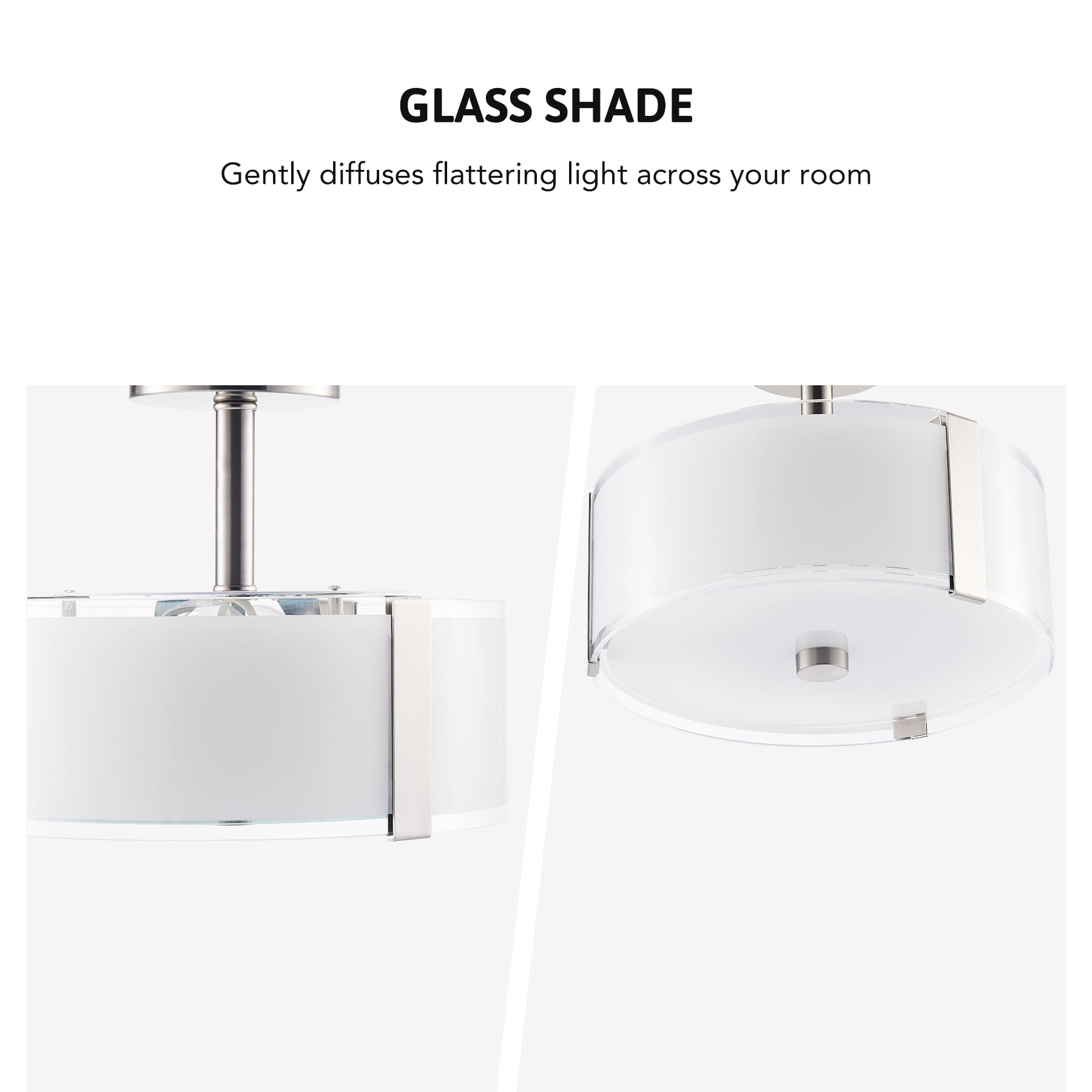 Bestco 2 Light Flush Mount Ceiling Light Fixture with Glass Lamp Shade, LED Bulbs Incl.