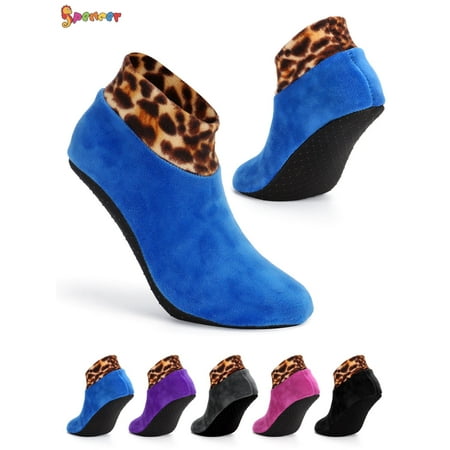 Spencer Indoor Non-Slip Thermal Socks Leopard Printed Floor Socks Fuzzy Slipper Socks for Ladies Girls