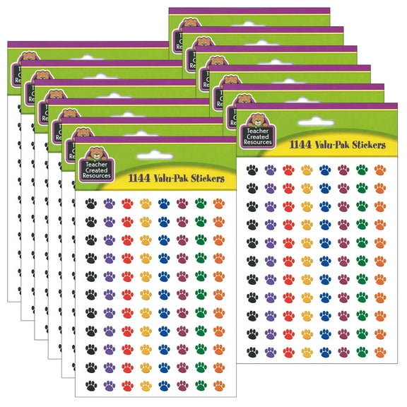 Teacher Created Resources Colorful Paw Prints Mini Stickers Valu-Pak, 1144 Per Pack, 6 Packs