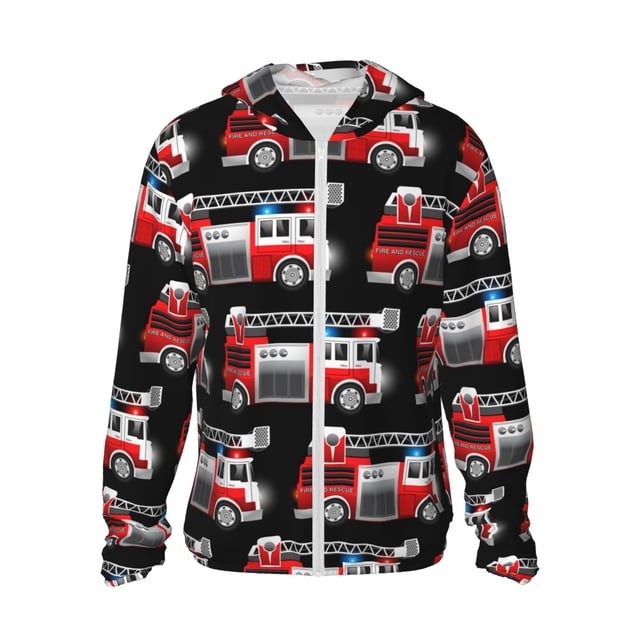 Fotbe Fire and Rescue Truck Chaqueta con Protección Solar UPF 50+ para Hombre y Mujer, Camisa con Capucha y Bolsillos-3X-Large
