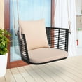 thumbnail image 6 of SAZYY Outdoor Metal Porch Swing, Single Person Hanging Seat w/Woven Rattan Backrest, 2 Sturdy Hanging Ropes, Seat & Back Cushions Included, Heavy-Duty Swing Chair for Front Porch, Backyard, Beige, 6 of 9