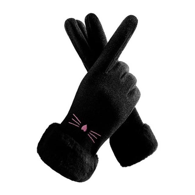 1 Pair Thickened Plush Lining Cartoon Pattern Windproof Driving Gloves Fluffy Cuffs Touch Screen Driving Gloves Hand Protect Cover
