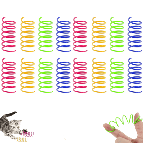 16Pcs Colorful Plastic Coil Cat Spring Toys, Interactive Swatting Biting Hunting Play Springs for Kittens Indoor Entertainment