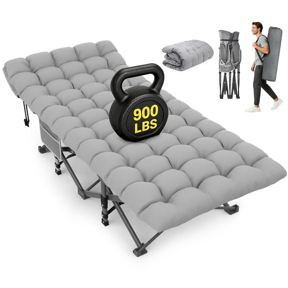 DKMOCO XXL Folding Camping Cot with Mattress & Carry Bag, 32" x 79" 900lbs Heavy Duty Portable Sleeping Cot Bed for Adults, Home Office Guest Outdoor Camping Travel, Gray Cot Gray Pad