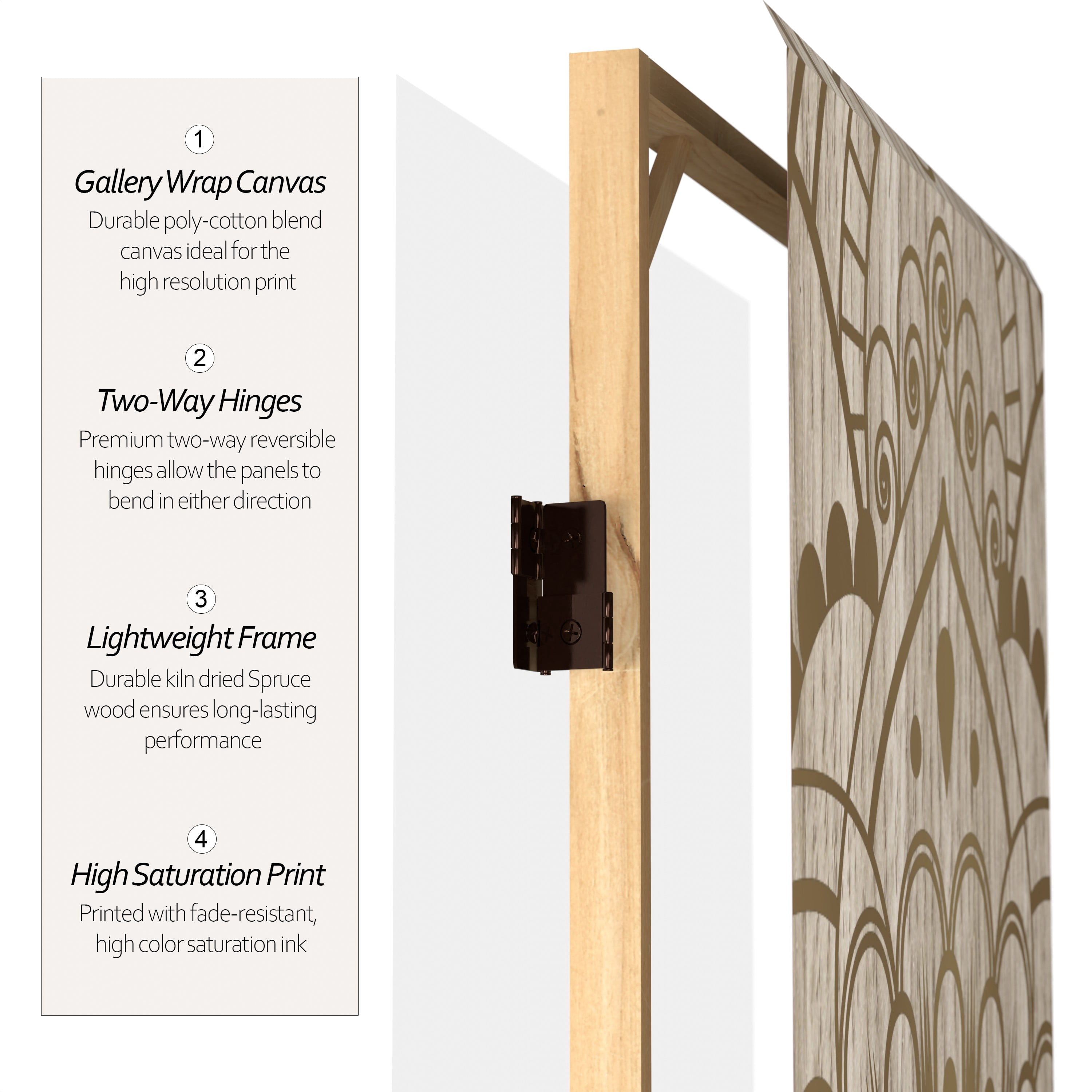 2 ft. Short Double Sided Mandala on Oak Canvas Folding Screen