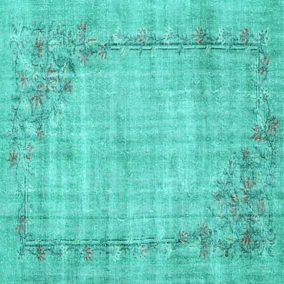 Ahgly Company Machine Washable Indoor Square Oriental Turquoise Blue Asian Inspired Area Rugs, 3' Square