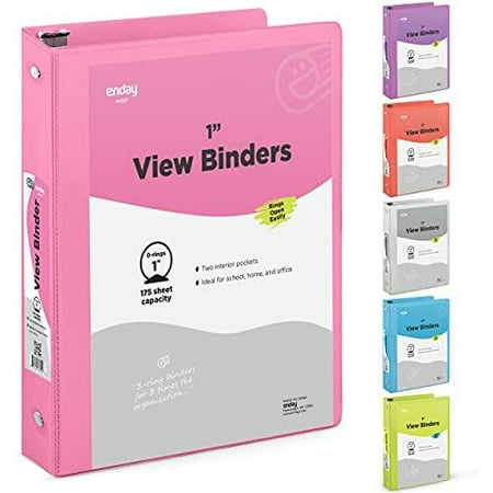 3 Ring Binder Pink, 1 Inch, 1” Clear View Cover with 2 Inside Pockets ...
