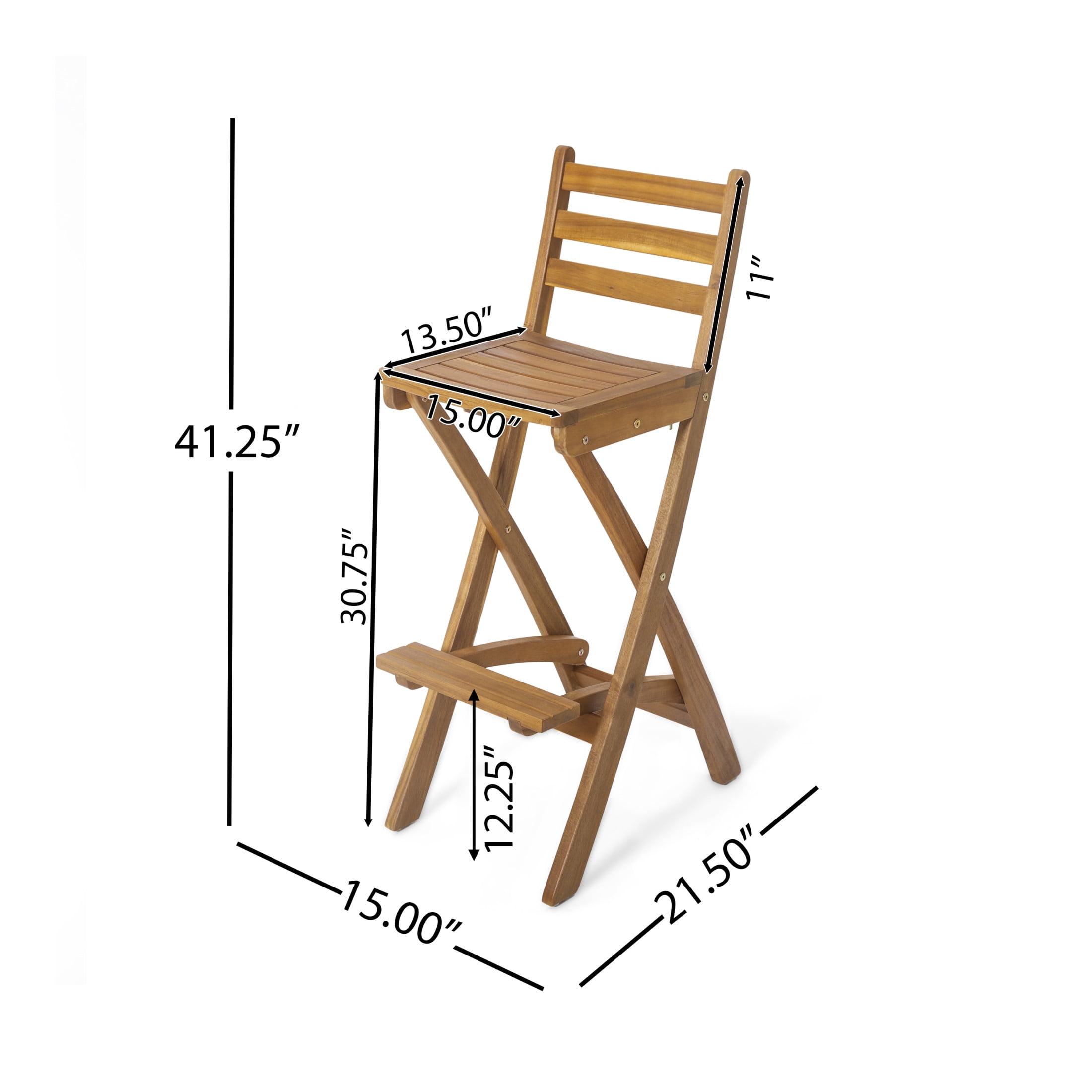 Granvel Outdoor Outdoor Acacia Wood 31 Inch Folding Barstool, Teak
