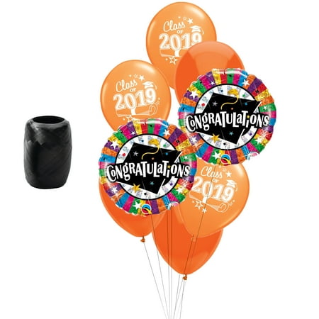 Veil Entertainment Congratulations Class of 2019 School Colors 8pc Graduation Balloons, Orange