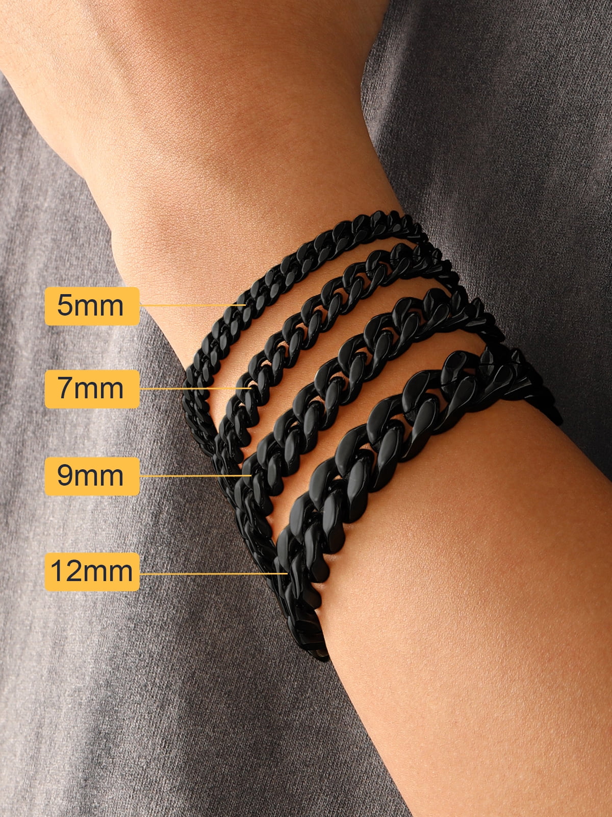 U7 Black Miami Cuban Bracelet for Men 5mm Charm Bracelet Chain Stainless Steel Birthday Valentines Jewelry Gift 7.5inch