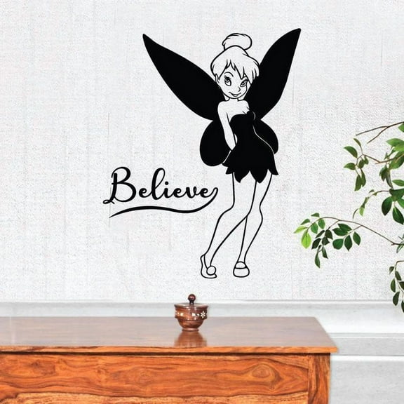 Tinkerbell Quote Believe Tinkerbell Little Fairy Pixie Dust Tinkerbell Disney Movie Character Tinkerbell Vinyl Wall Art Sticker DecorationFor Home Kids Baby Girls Childrens Room Size (30x30 inch)
