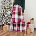 thumbnail image 2 of Women Plaid Print Maxi Skirt Elastic Waist Long Skirt Casual Loose Fit Tiered Design Comfortable Style Hot Pink M, 2 of 6