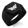 thumbnail image 1 of Stainless Steel Athena Greek Goddess of Wisdom Engraved Hexagon Crest Flat Top Biker Style Polished Ring, 1 of 1