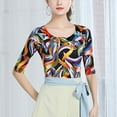 thumbnail image 3 of Multicolored Print Adult Elbow Length Dance Tops Clothes For Ladies For Tango Rumba Cha Cha Cha Pasodoble Dance, 3 of 5
