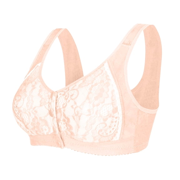 HAPIMO Women Plus Size Front Closure Bra Wide Straps V Neckline Lace Overlay Full Coverage Support For Comfortable Wear Beige 46