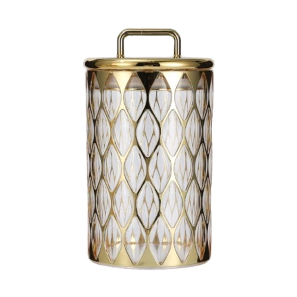 Jar de frasco decorativo contenedor de almacenamiento de alimentos con tapa de té té de azúcar de té tanister de alimentos sellados para decoración L Patrón cuadrado