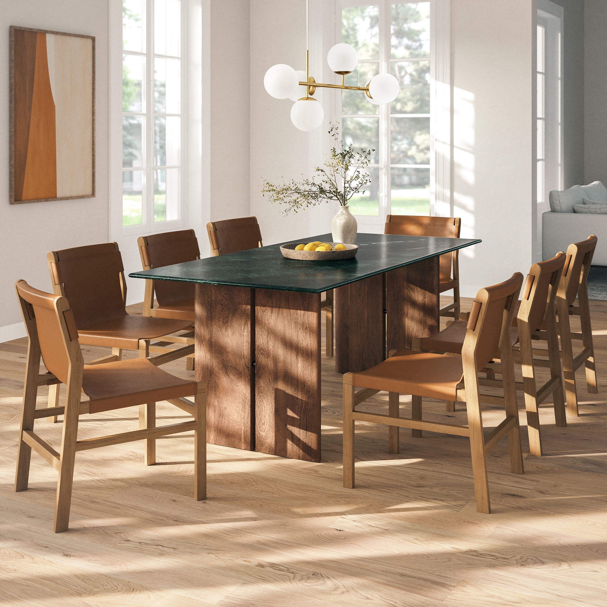 ACME Darcy Rubber Wood and Marble Dining Table in Gray & Dark