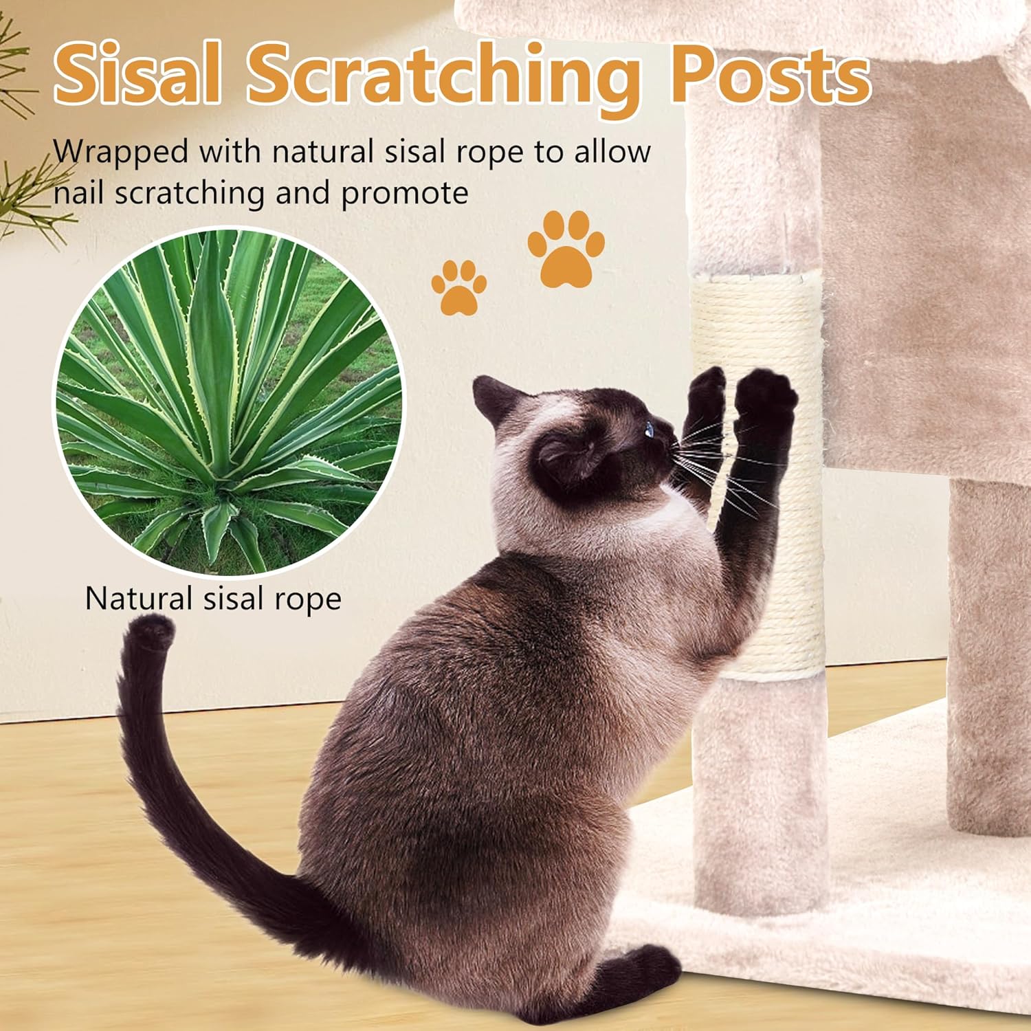 FDW Cat Tree for Indoor Cats 36" Cat Tower Multi-Level Indoor Cat Play Condo House with Scratching Posts, Spacious Perch,Beige