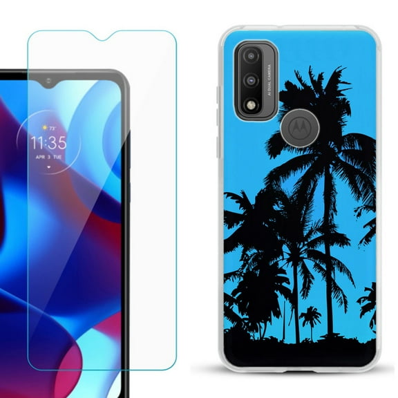 Slim-Fit Gel TPU Phone Case for Motorola Moto G Pure, with Tempered Glass Screen Protector, by OneToughShield ® - Tropical Summer