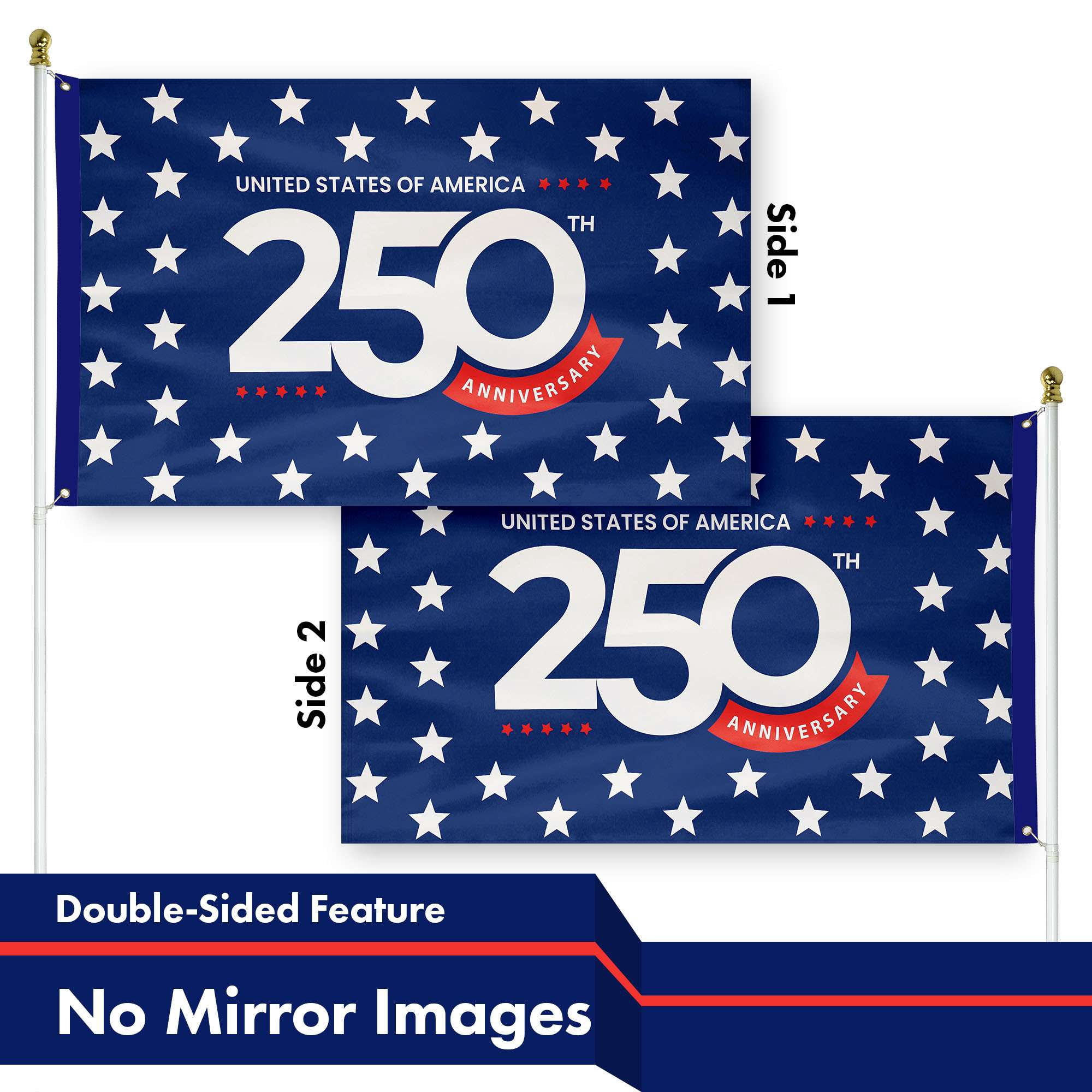 G128 Double Sided USA 250th Anniversary Flag 3x5 ft, 2 Pack 150D Polyester | America 1776-2026 Patriotic Banner with Brass Grommets Indoor Outdoor
