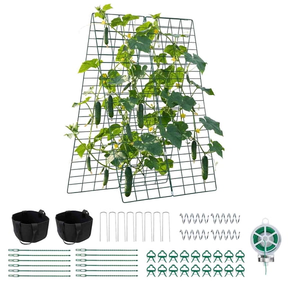 KFFKFF Cucumber Trellis 4 Pack, A-Frame Garden Supports for Raised Beds, Durable Metal Coated Plant Frames for Vines, Climbing Vegetables, Peas, Beans, Zucchini, Tomatoes (46.06 x 16.93 in x 4PCS)