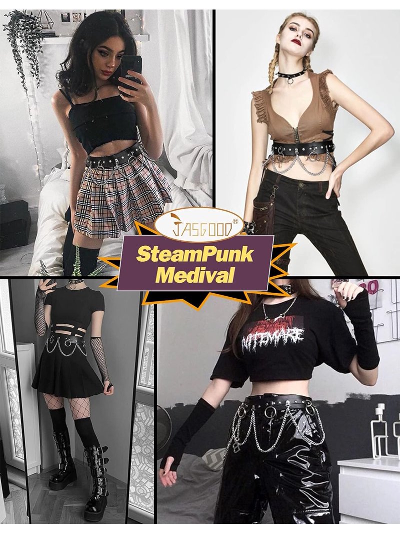 Punk Black Waist Chain Belt Women Leather Rave Body Goth  display picture 2