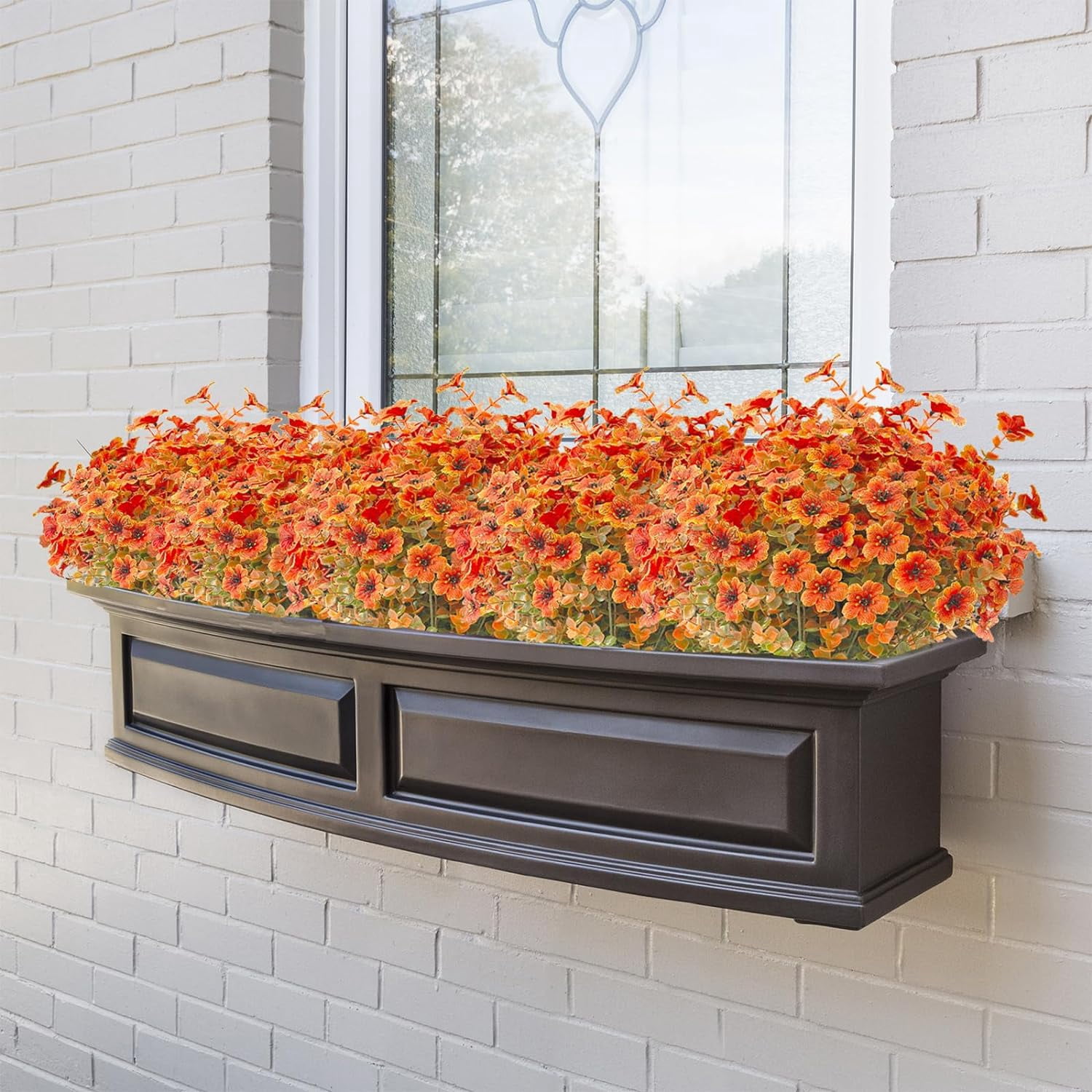 Artificial Outdoor Flowers,8 Bundles UV Resistant Fake Flowers,Outdoor Artificial Plastic Faux Flowers Greenery Plants for Outdoor Garden Porch Window Box Decoration(Rose Red)