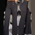 thumbnail image 2 of Pantalones elegantes de oficina de pierna ancha, de moda, informales, con parche de malla transparente entrecruzado, de cintura alta, acampanados para mujer, ropa de calle Y2k 2024, 2 of 4