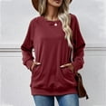 thumbnail image 2 of XPMWRP Women Raglan Long Sleeve Round Neck Sweatshirts Cute Loose Fit Lightweight Pullover Tops with Side Pockets Wine S, 2 of 6