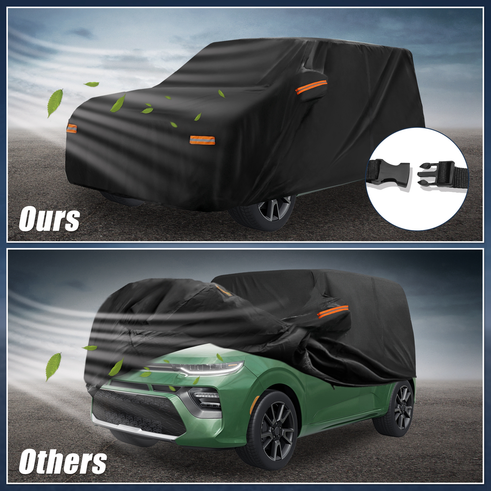 Unique Bargains Car Cover 210D-PU Oxford Outdoor Full Car Cover Waterproof Windproof Black for Kia Soul 2009-2024