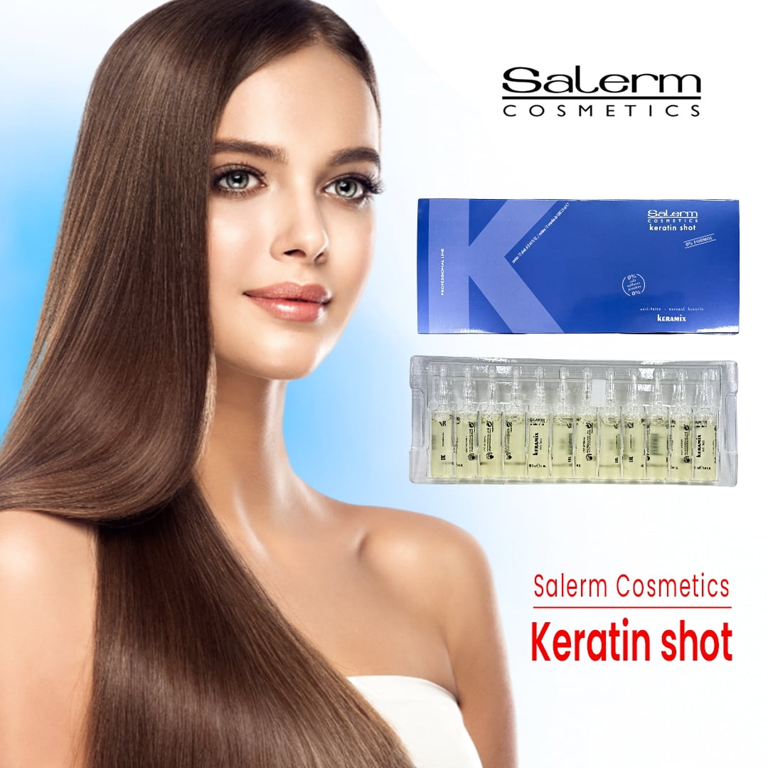 Express Beauty Hair Mask Salerm Cosmetics Keratin Shot Keramix for Anti-Frizz and Natural Keratin - 12 Vials (13 ml Each)
