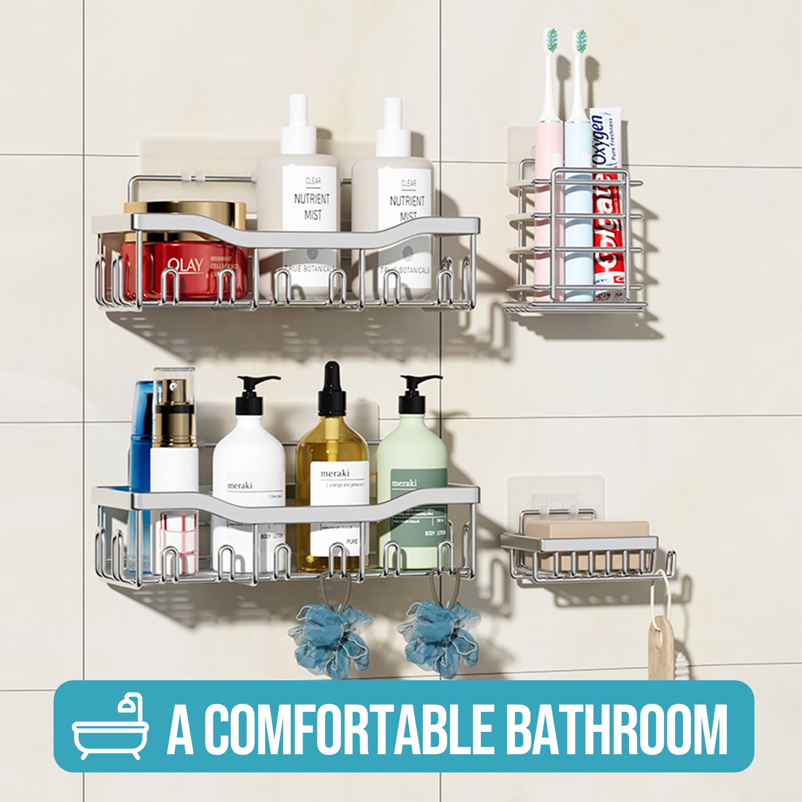 TBESTOACC Shower Caddy 5 Pack, Shower Shelves for Inside Shower, Adhesive  Shower Bathroom Organizer, Rustproof Stainless Steel Bathroom Shower