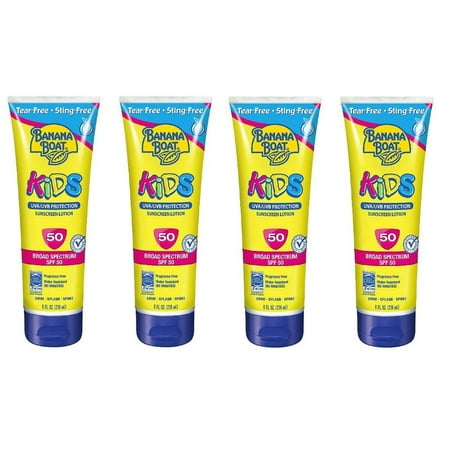 Banana Boat Kids UVA/UVB Protection Sunscreen Lotion, Broad Spectrum, SPF 50, 8 Oz (Pack of 4) + Eyebrow