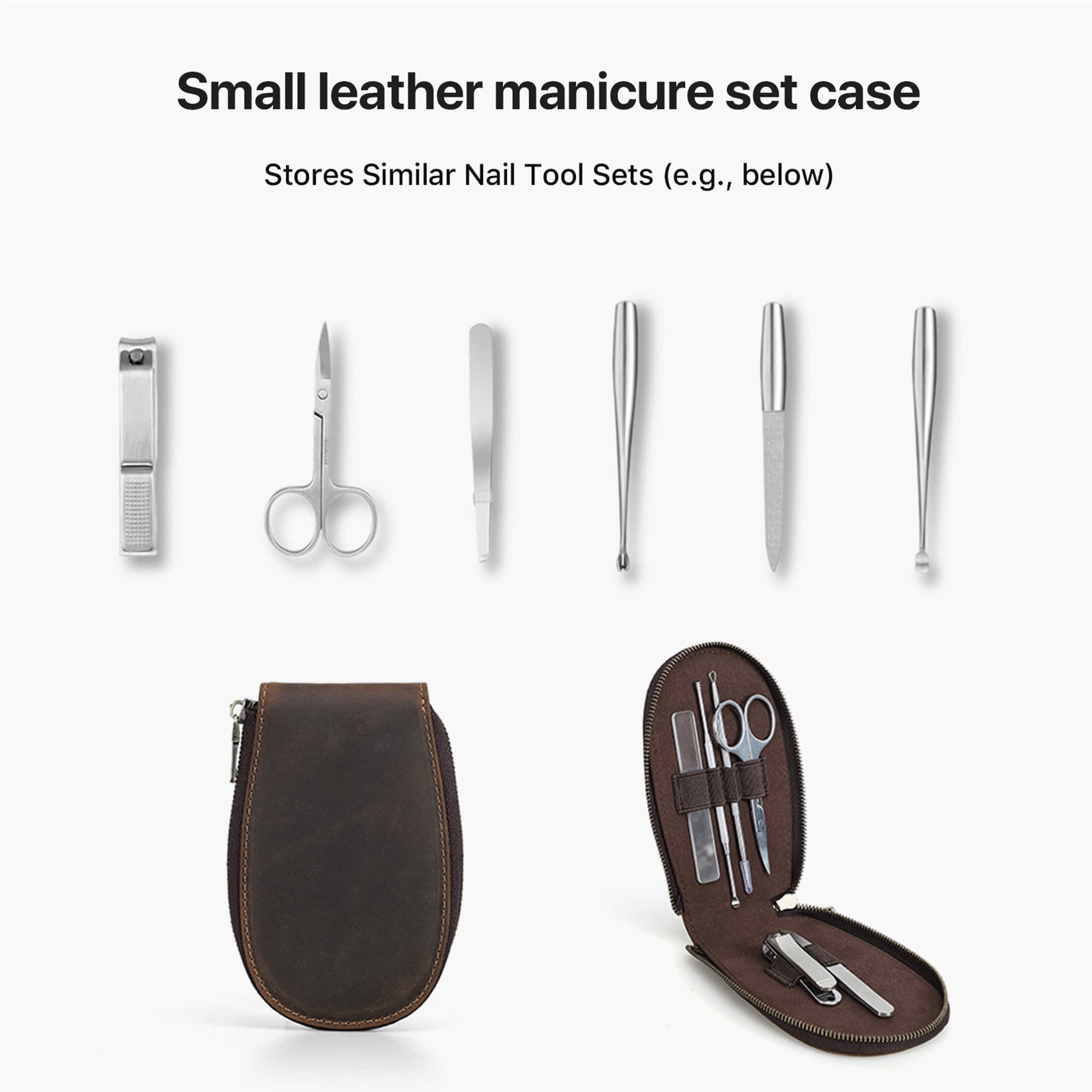 Contact's Full Grain Leather Empty Manicure Set Case, Travel Nail Clipper Pouch for Men, Personal Care Tools Pouch By Handmade (Case Only)
