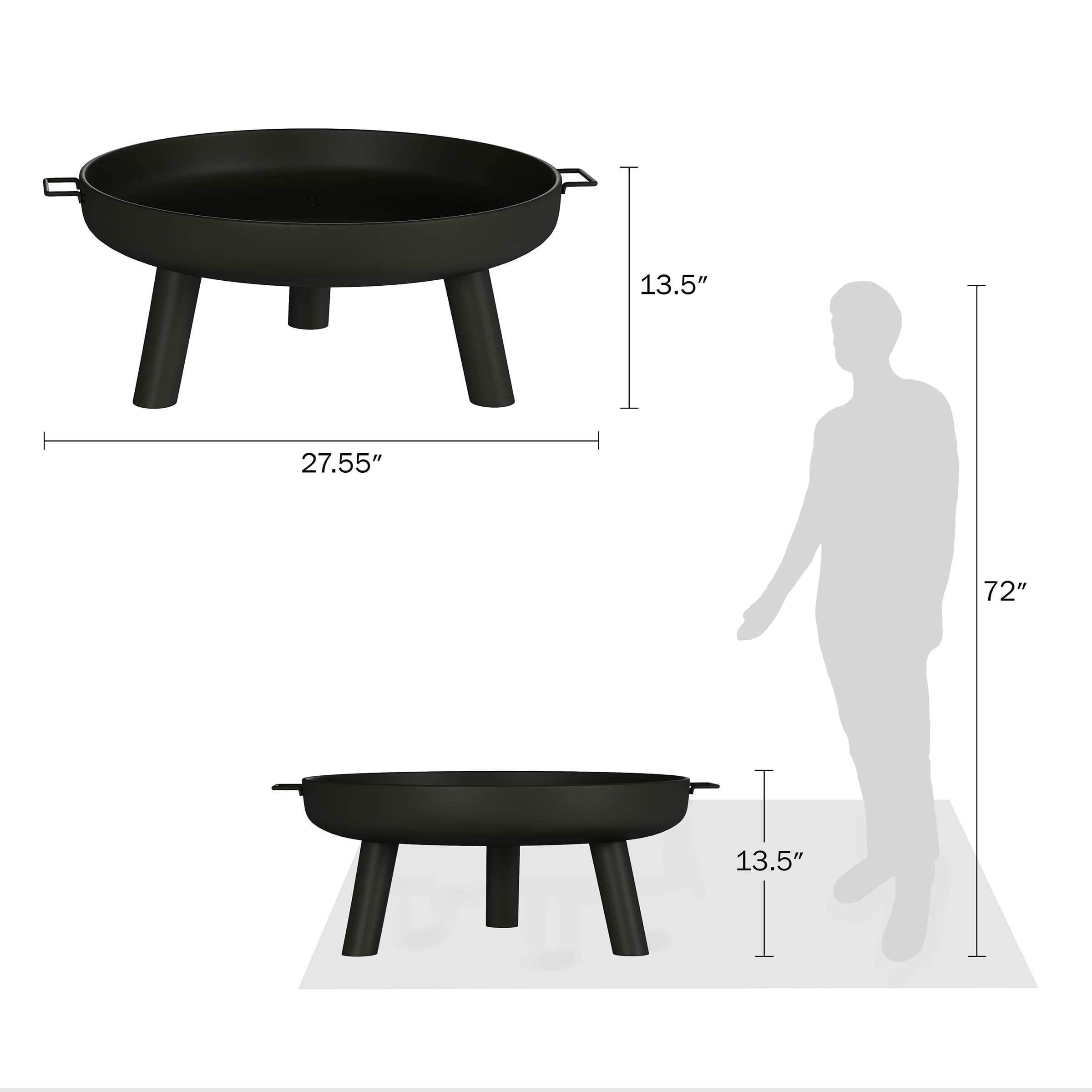 Pure Garden 27.5-Inch Outdoor Wood Burning Fire Pit with Handles (Black)