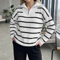 thumbnail image 7 of Womens Knit Tops Striped Quarter Zipper Long Sleeve Fashion Casual Pullover Sweaters for Daily Wear Black XL, 7 of 7