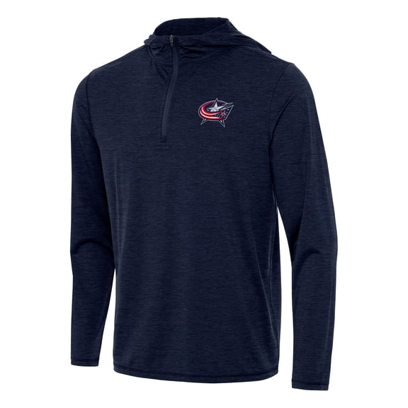 Men's Antigua Heather Navy Columbus Blue Jackets Tidy Quarter-Zip Hoodie