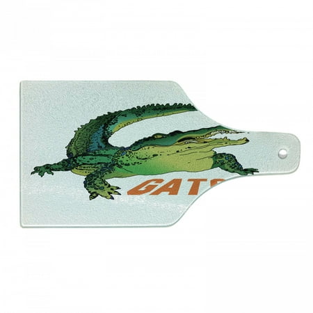 

Reptile Cutting Board Grumpy Alligator Has a Word Gator Crocodile Humor Wild Life Safari Aquatic Tempered Glass Cutting and Serving Board Wine Bottle Shape Green Orange White by Ambesonne