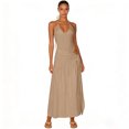 thumbnail image 6 of Laqbezok Sexy Bodysuit and Skirt 2 Piece Set for Women, Backless Halter V-Neck Top & High Slit Maxi Skirt Summer Outfit, Casual Beach Party Clubwear, Solid Color Vacation Dress, 6 of 7