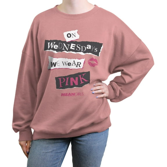 Junior's Mean Girls On Wednesdays We Wear Pink Burn Book Pink Sweatshirt Desert Pink Medium
