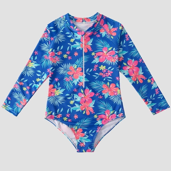 Honeeladyy Toddler Kids Baby Girls Fashion Cute Flower Print Bikini Long Sleeve Ruffles One-piece Swimsuit girls plus size swimsuit