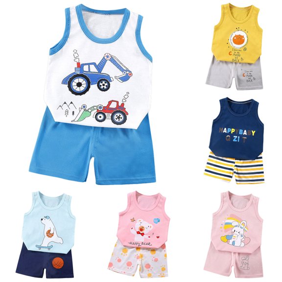 Nwiuh Toddler Boys 2-piece Tank Top and Shorts Set Summer Clothes Cotton Shirts and Shorts Kids Outfits(Navy, 2-3 Years)